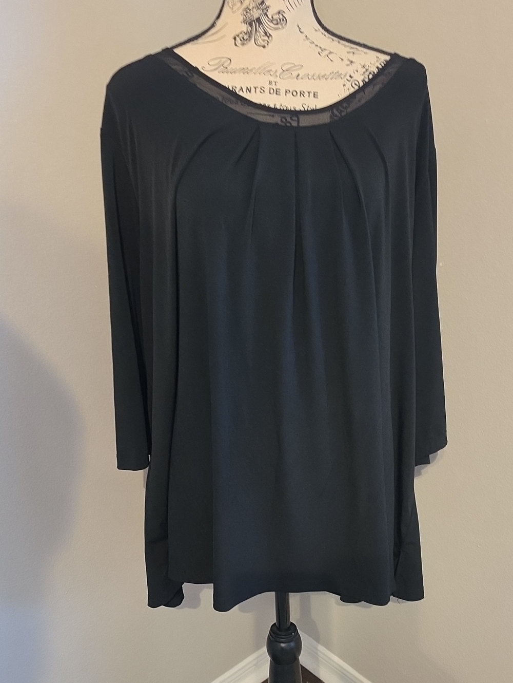 Women’s JMS Easy Dressing Black Scoop Neck Pleated Long Sleeve Top Plus Size 4X